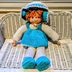 VTG Handmade Crocheted Westcraft Mitzhi Face Head/Hands Blue & White Dress Doll